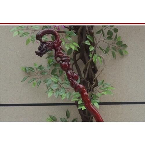 Real red wood Pure natural wooden Grandpa Good Lucky Old Chinese Hand-carved Rosewood Dragon Head Cane Walking Stick Wand