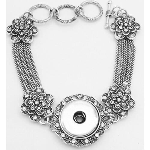 New Retro flowers metal snap button bracelet XH1821 (fit 18mm 20mm snap)
