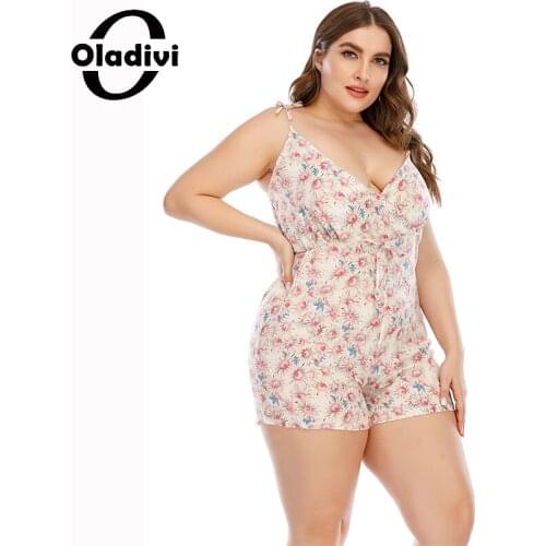 Oladivi Plus Size Women Bodysuits Summer Rompers Casual Jumpsuit Sleeveless Overalls Fashion Ladies Playsuit Shorts Trousers A11