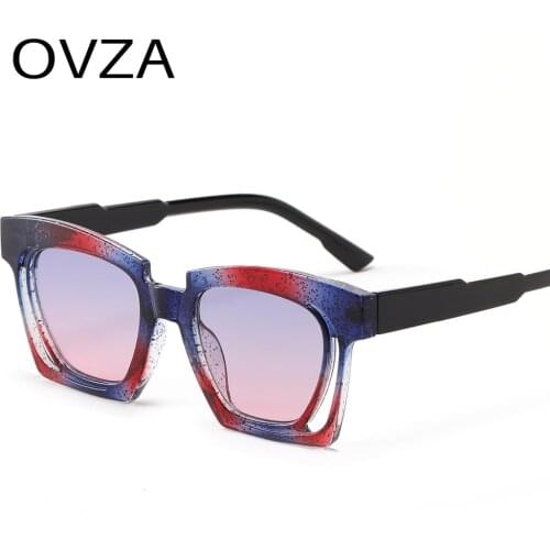 OVZA Fashion Gradient Womens Sunglasses Big Mens Sun glasses Two-tone Openwork Frame Gafas De Sol Mujer S1072