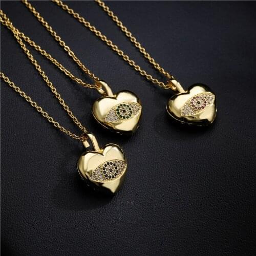 2021 New Arrival Gold Color Copper Female Party Jewelry Fashion CZ Heart Shape Lucky Evil Eye Pendant Necklace For Women Girl