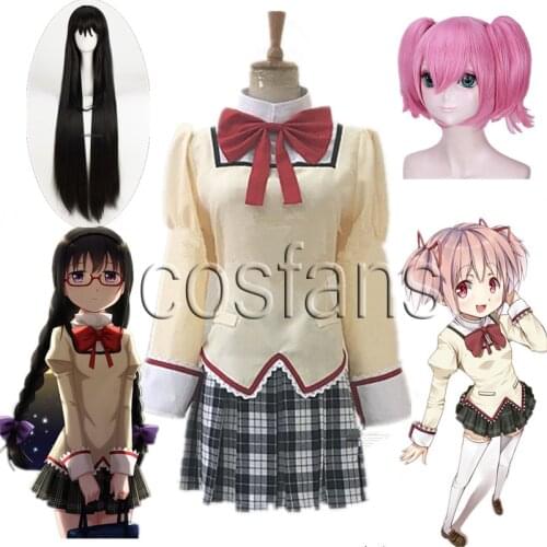 Anime Puella Magi Madoka Magica Akemi Homura Cosplay Costume school uniform Costume Anime Cosplay pink wig black wig in stock