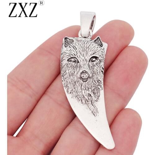 ZXZ 2pcs Large Wolf Head Tooth Teeth Shape Charms Pendants for Necklace Jewelry Making Findings 74x22mm