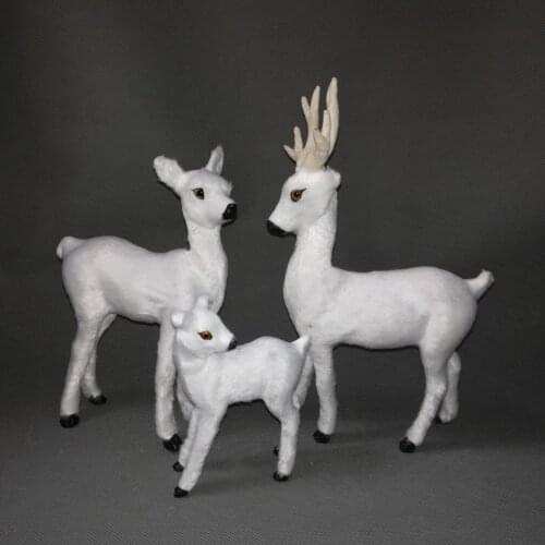 Real life toy white sika deer model polyethylene&furs one family deers dad,mom,and baby model decoration props ,model gift h0859