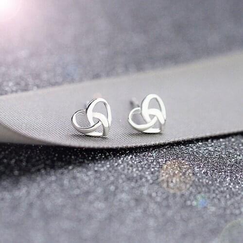 Fashion Simple Hollow Celtic Heart Studs Earrings Minimalist Jewelry for Women Girls Fine Silver Color Earrings Valentines Gift