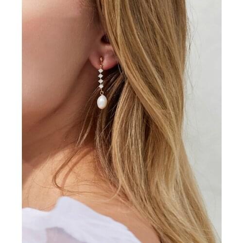 Real 14K Gold Jewelry Natural White Pearl Gemstone Earring Women Fine Bizuteria Aros Mujer Oreja 14K Gold Drop Earring Orecchini