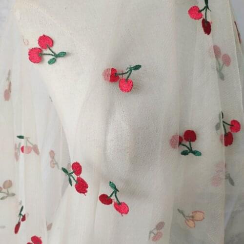Mesh Color Embroidery Cute Cherry Fruit Lace Fabric Handmade DIY Doll Skirt Womens Home Accessories