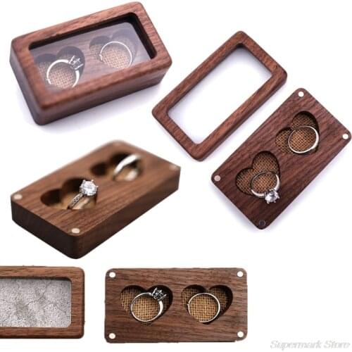 Walnut Wood Jewelry Box Engagement Wedding Ceremony Ring Storage Proposal Portable Ring Holder Rustic Wedding Ring Box My13 21