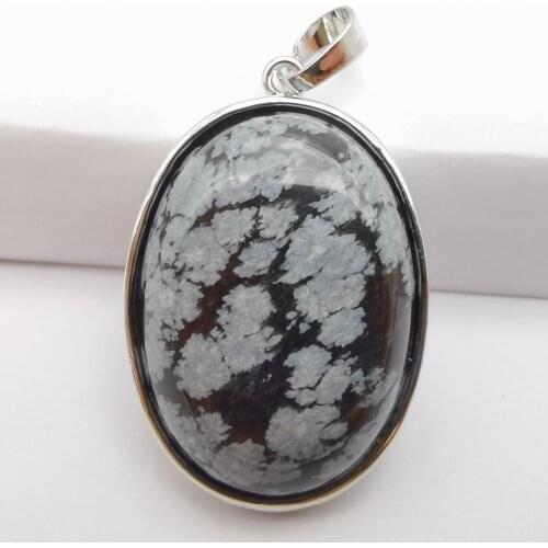 Snowflake Obsidian Stone Bead Oval GEM Pendant Jewelry S3225