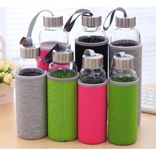 Water Glass Bottle With Protective Bag 280/360/550ml Drinking Teapot Sports Travel Tour Circular Transparent Bottles