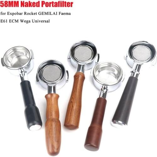 58MM Naked Portafilter Wood Coffee Machine Bottomless Filter Portafilter for Expobar Rocket GEMILAI Faema E61 ECM Wega Universal