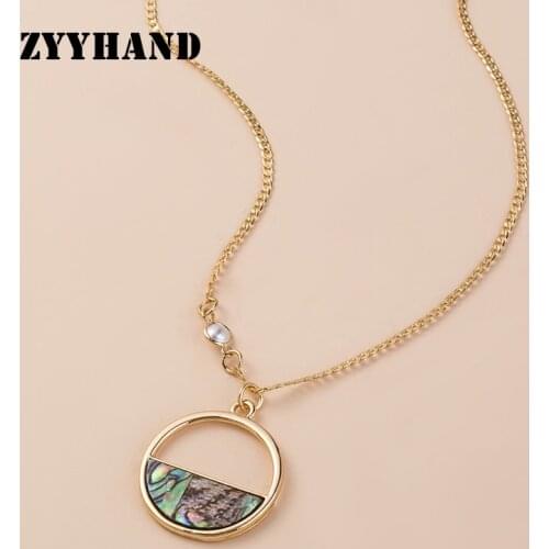 Natural Abalone Shell Women Pendant Necklace Golden Color Pearl Girl Cross Chain Set Lady Casual Semicircle Jewelry