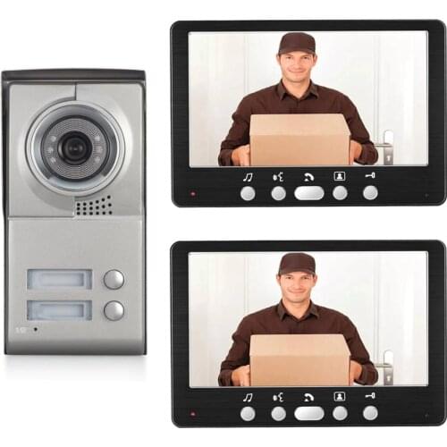 2 Units Apartment Video Intercom System 7 Inch Monitor Video Door Phone Intercom System Wired Home Video Doorbell kit