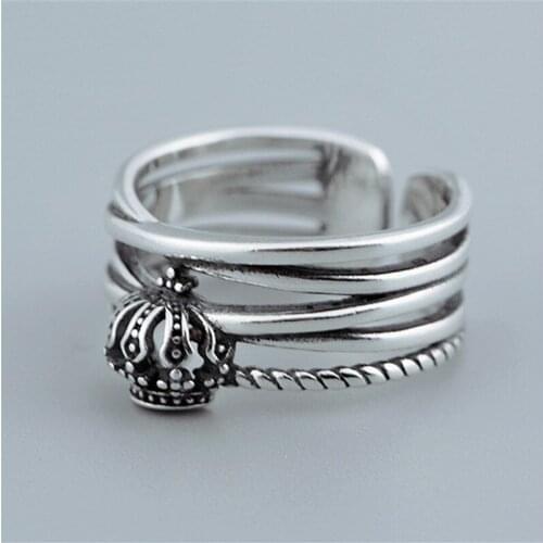 ModaOne Personality Vintage Mutil-layer Crown Thai Silver Ring 925 Sterling Silver Twist Rope Open Ring For Women Gifts