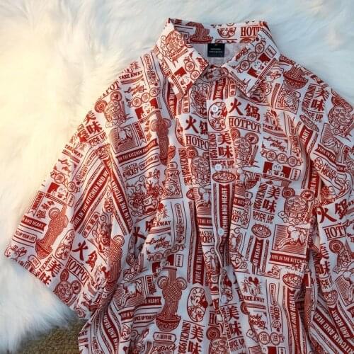 XEJ Vintage Clothing Chinese Hot Pot Fun Printed Shirt Tops for Women Summer Blouse Pour Femme Blouse Mujer 2021 Women Plus Size