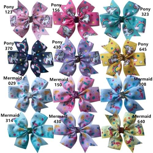 Baby Girls Pop elements hair bow clips Hair barrettes Boutique Dovetail bow Unicorn Mermaid Hairgrips hair bows Accessories
