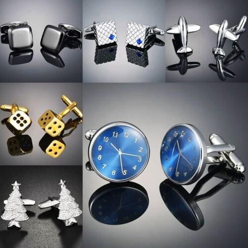 Cufflinks Mens Blue Bottom Clock Round Shape Business Dress High Quality Metal Copper Watch French Shirt Cuff Links Wedding