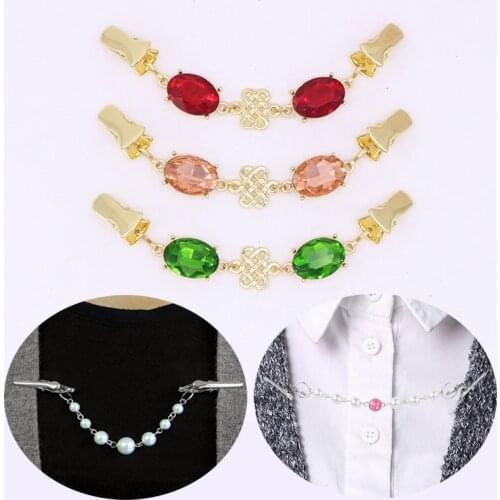 Sweater Cardigan Clip Duck-mouth Clips Flexible Cryestal Bead Pin Brooch Shawl Shirt Collar Buckles For Clothing Decoration