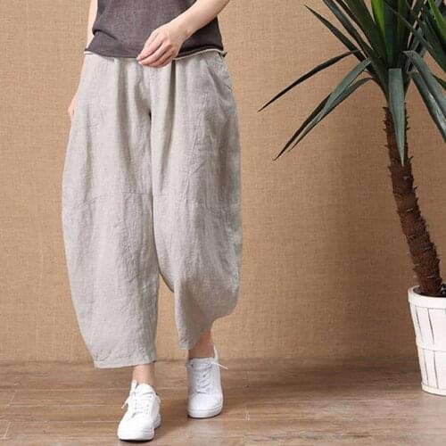 Plus Size Women Casual Wide Leg Pants New 2020 Summer Fashion Harajuku Style Cotton Linen Female Loose Ankle-length Pants