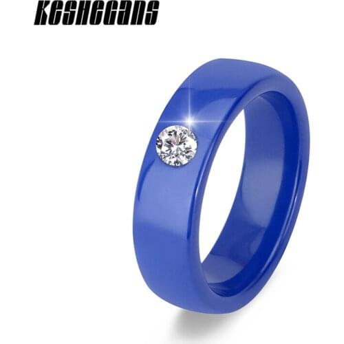 Pink Blue Green Ceramic Ring With One Shining Crystal Rhinestone Fashion Lady Pink CZ Finger Ring For Women Girl Trendy Jewelry