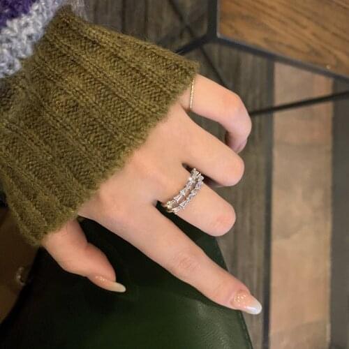 14K Real Gold Light European-American Zircon Ring Woman Ins Cool Wind Fashion Open Adjustable Double Simple Tail Ring