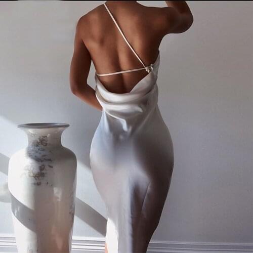 Backless Lace Up Sexy Dress Women Silk Elegant Party Club Dress Sleeveless Straight Silve Midi Dresses Causal Club Outfits 2021