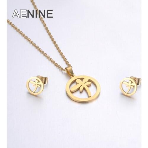 ZooMango Stainless Steel Sets For Women Girls Gold Color Dragonfly Shape Necklace Earrings Jewelry Lovers Engagement Jewelry
