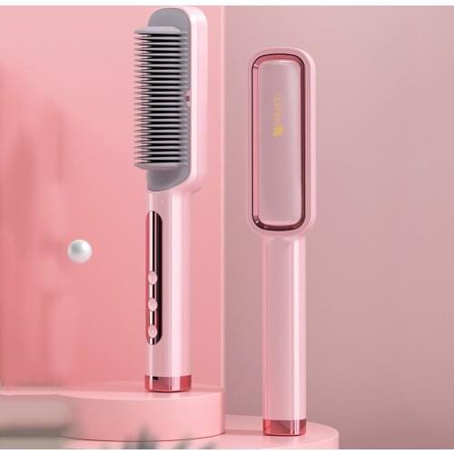 2 in 1 Electric Hot Air Comb Hair Straightener Brush Ceramic Hair Curler Heated Electric Smart Brush Styling Tools