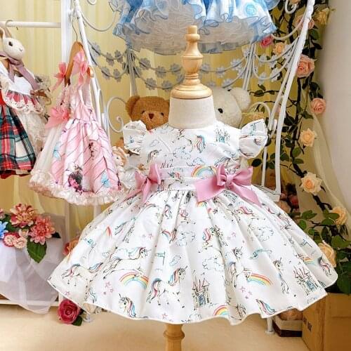2020Summer Spain Retro Girls Unicorn Party Wedding Dress Girls Christmas Dress Kids Dresses for Girls Children Vocation Dress