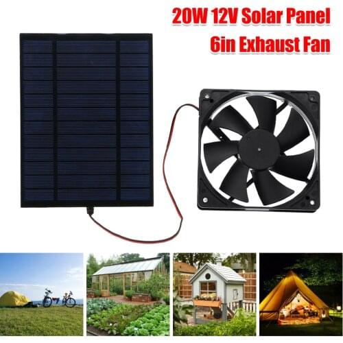 20W 12V 6 Inch Solar Exhaust Fan Kit Air Extractor Mini Ventilator Solar Panel Powered Fan for Dog Chicken House Greenhouse