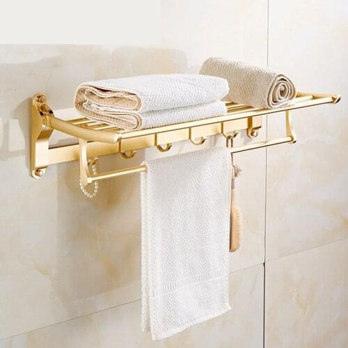 3 Colors Modern Style Wall Mounted Space Aluminum Towel Bars Towel Hanger Adjustable Towel Rack with Hooks
