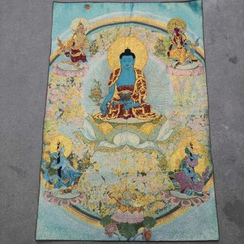 36 inch Tibet Silk embroidery Nepal Medicine Buddha Tangka Thangka Paintings family wall decorated the mural