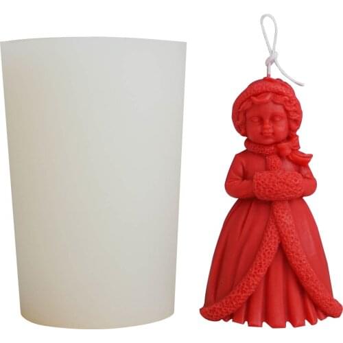 3D Christmas Candle Mold Little Princess Silicone Mold New Xmas Eve Party Decor Candles Silica Navida Fragrant Mould 45a