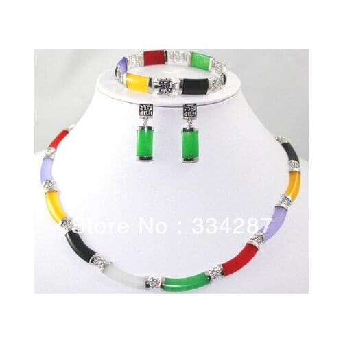 6 colors! colorful/green/purple/red jades/necklace bracelet earrings set