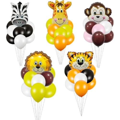 9Pcs /lot Mini Animal Head Air Latex Balloons Cow Lion Monkey Tiger Deer Foil Balls Wedding Happy Birthday Party Decorations