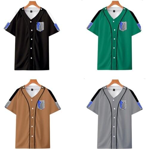 Anime Attack On Titan Cosplay Costume Men Attack On Titan Tshirts Short Sleeve Button T Shirt Halloween Costume For Women CS187