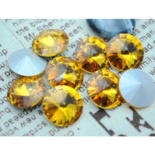 Free Shipping! 100pcs/Lot, 8mm~20mm Topaz Color Chinese Top Quality Crystal Rivoli Glass Point Back Fancy Fancy Stone