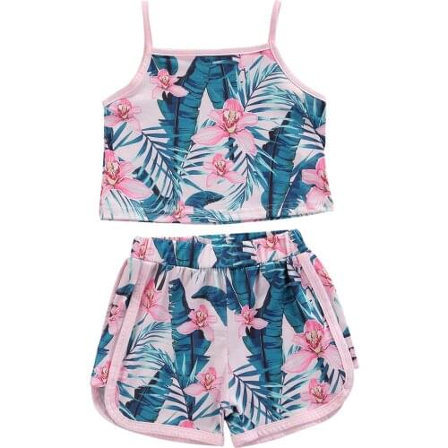 Citgeett Summer Kids Girls Floral Print Clothes Set Sleeveless Square Collar Tops+Side Short Pants Clothes Set