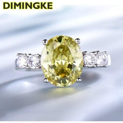 DIMINGKE Egg-shaped Super Flash Yellow High Carbon Diamond Ring 100%-S925 Sterling Silver Jewelry Wedding Party Woman Gift