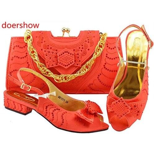 Doershow African Party Italian Shoes with Matching Bags for Women Italian Ladies Shoe and Bag Set Decorated with stones !SH1-25