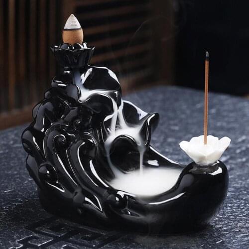 Incense Burner Backflow Incense Burner Waterfall Ceramic Smoke Censer Handicraft Incense Burners Home Decor