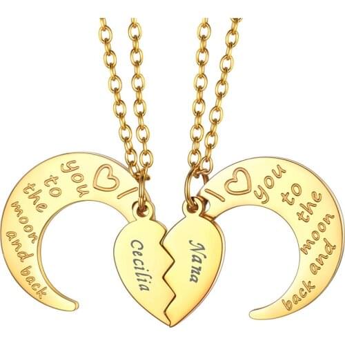 U7 Custom Couple Friendship Necklace Stainless Steel/Gold Heart Pendant for Men and Women I Love You to The Moon and Back Style
