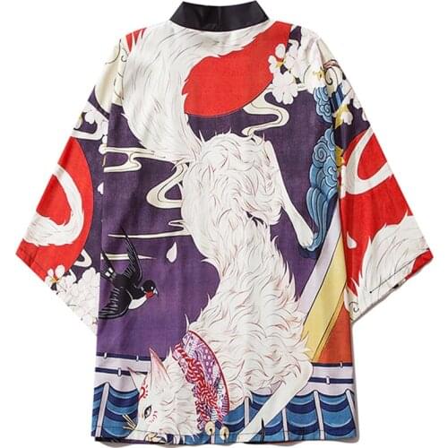 Yukata Haori Cartoon Anime Wolf Kimono Shirt Women Men Obi Traditional Japanese Style Cosplay Clothes Kimono Cardigan Jacket