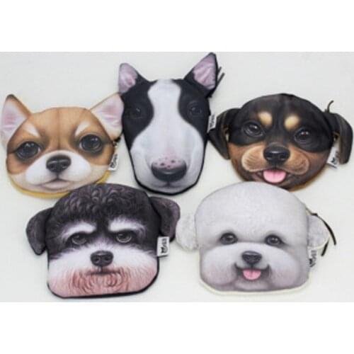 Cute Cartoon Dog Head Coin Purse Wallet Storage Bag Kids Bag 3D Small Pet Head Women Cosmetic Storage Bags