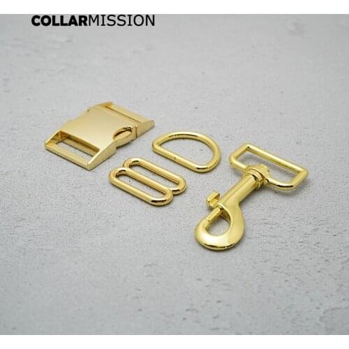 Metal buckle+adjust buckle+D ring+metal dog clasp/set) DIY dog collar yellow gold 30mm webbing sewing accessories high quality