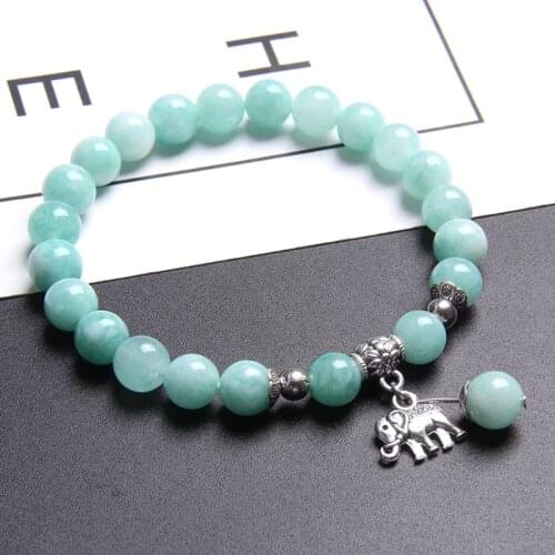 Fashion Natural Blue Chalcedony Beads Bracelet Cute Elephant Pendant Charm Bracelet Pulseira for Women Yoga Energy Jewelry Gifts