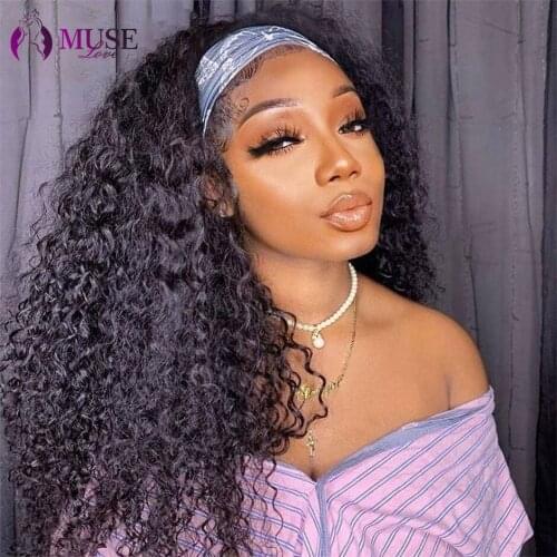 MUSE LOVE 180% Burmese Curly Human Hair Wigs For Black Women Deep Wave Headband Wig Gluless Deep Curly Human Hair Headband Wigs
