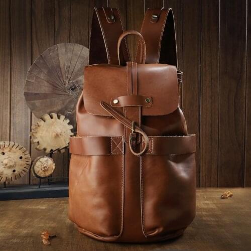 YourSeason Crazy Horse Leather Men 2021 Casual Travel Bag Large Capacity Man Cowhide Vintage Handmade Bagpack