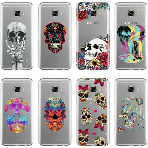 Soft Phone Case Silicone For Samsung Galaxy C5 C7 C8 Skull Skeleton Flower Girl Back Cover For Samsung Galaxy C9 C7 C5 Pro Case