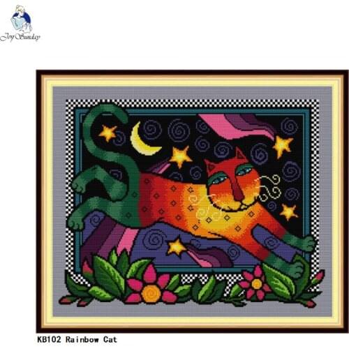 Rainbow cat cross stitch kits counted printed canvas dmc 14ct 11ct embroidery sets diy handwork needlework